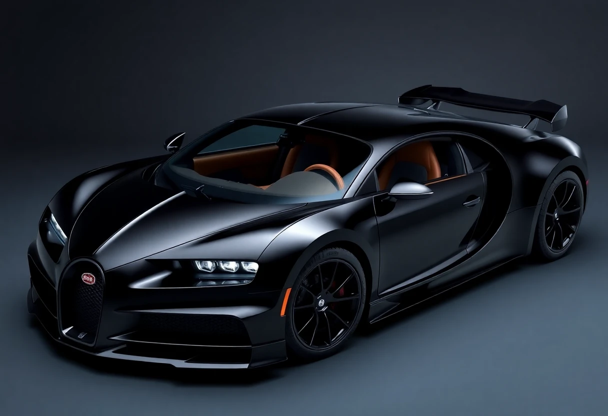 Bugatti La Voiture Noire, vue de trois-quarts avant, hypercar noir brillant